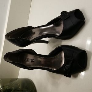 Unlisted by Kenneth Cole Satin Black Peep-Toe Heel
